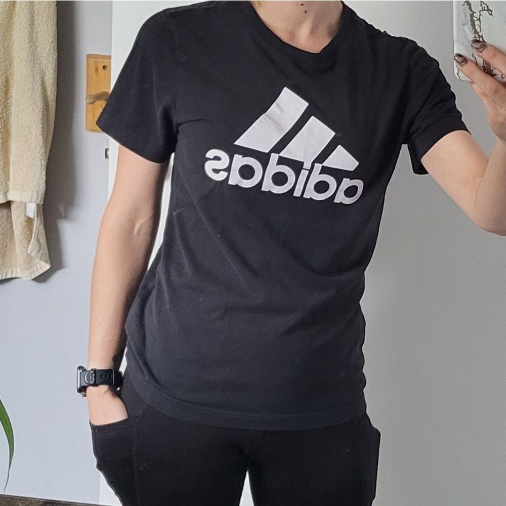 Adidas Black Tee with White Logo 13-14 Yr OR Women Small